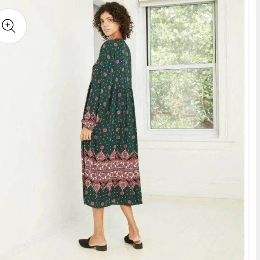 Knox Rose XL Boho Peasant Prairie Green Floral MIDI Dress Rayon - Picture 11 of 11